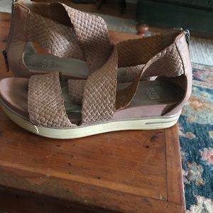 Eileen Fisher leather woven wedge sandals